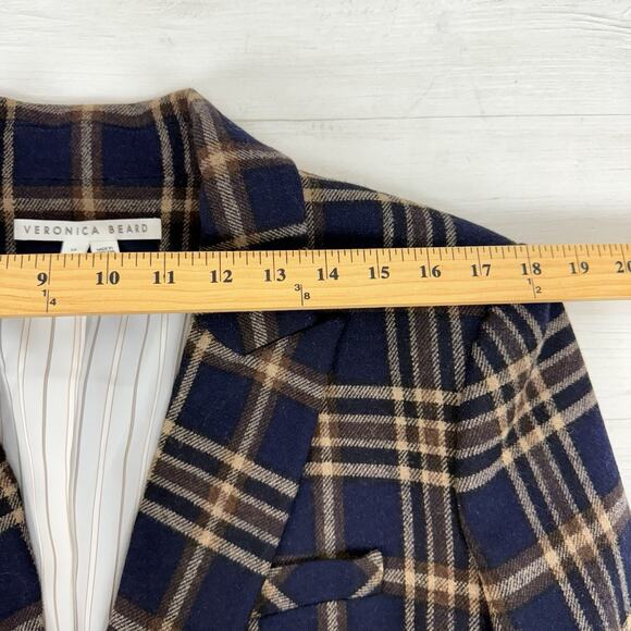 Veronica Beard Double Basted Blazer Size 14 Navy Plaid Wool Oria Dickey Academia - Picture 13 of 16